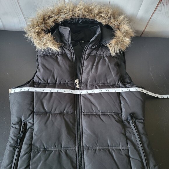 Maurices Women’s L, Quilted Puffer Vest w/ Removable Faux Fur Hood, Black, EUC - Picture 7 of 9